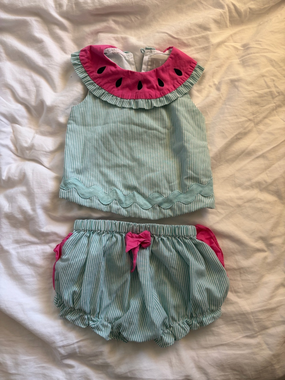 Cactus Teal-Striped Diaper Cover Set with Pink Watermelon Trim